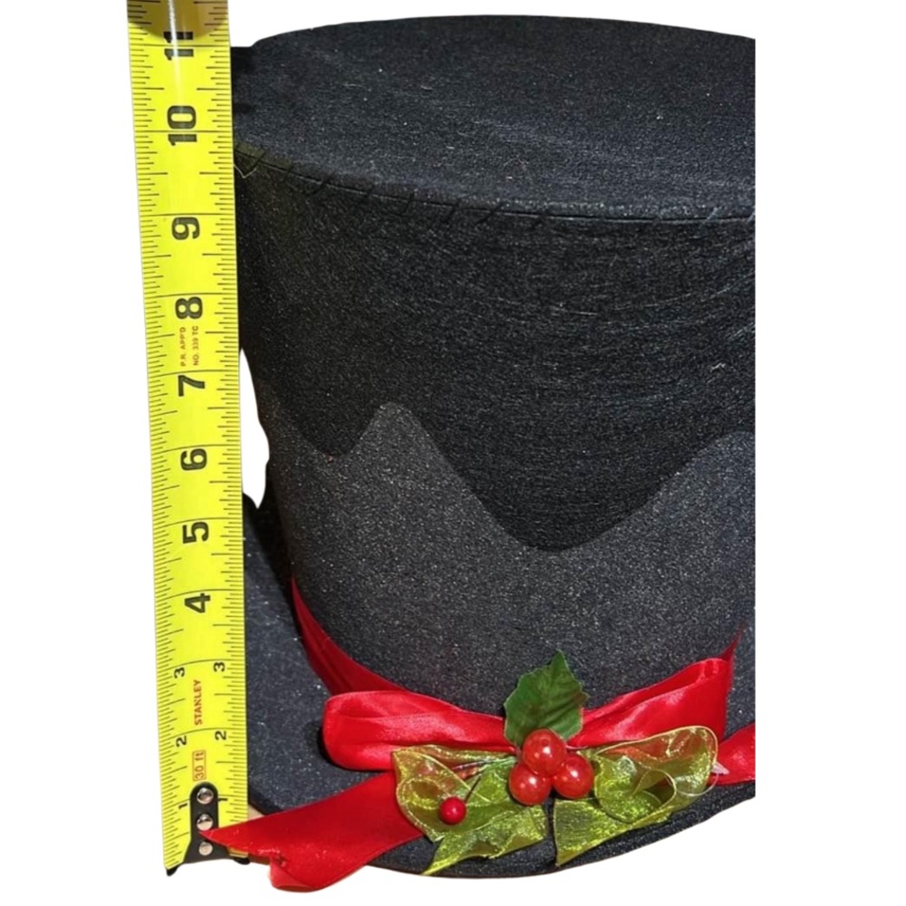 Black Top Hat with Red Ribbon Christmas Tree Topper - Picture 3 of 3